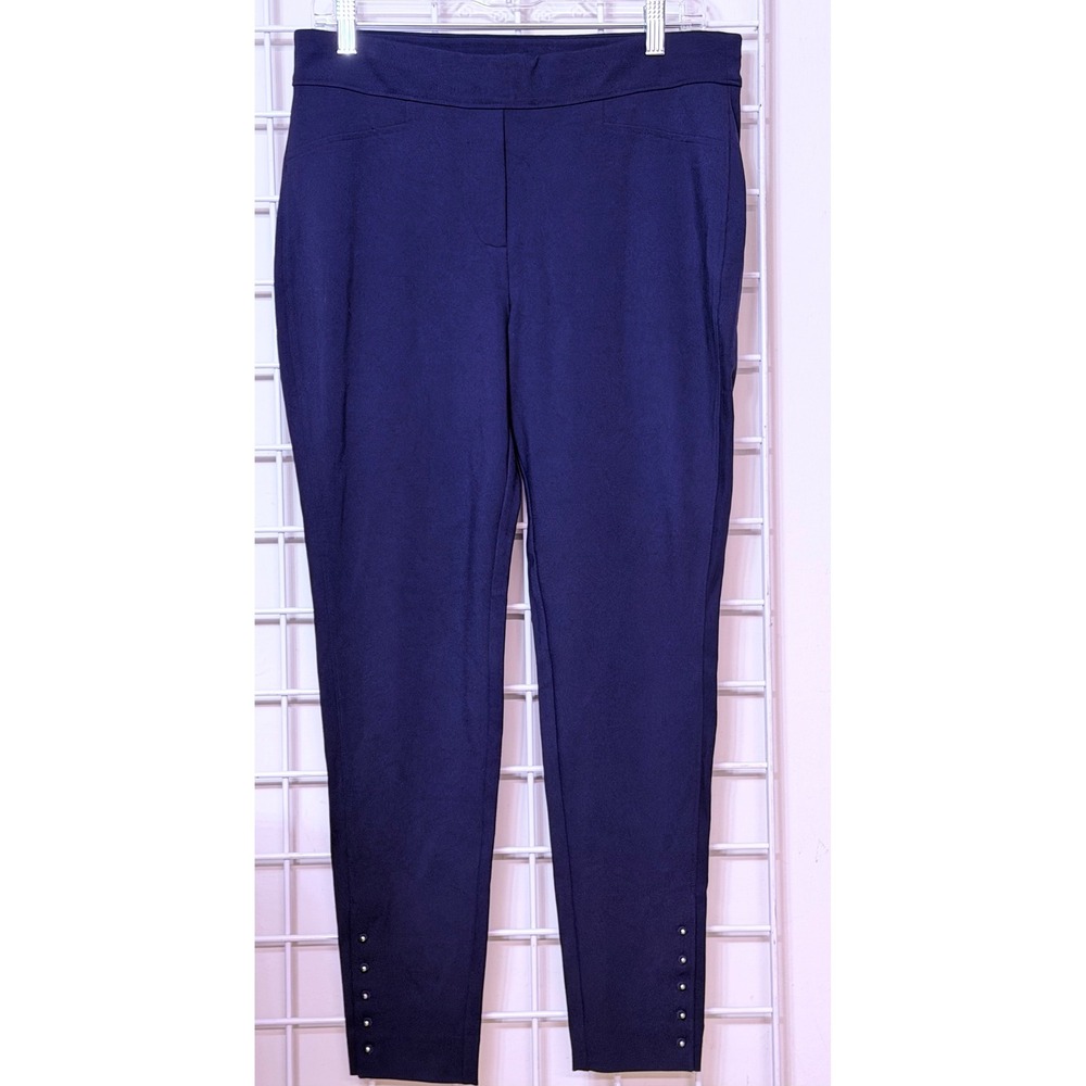 Chicos Brigitte women's So Slimming Ankle Pants Navy Stud Hem  Size 2 (US 12)